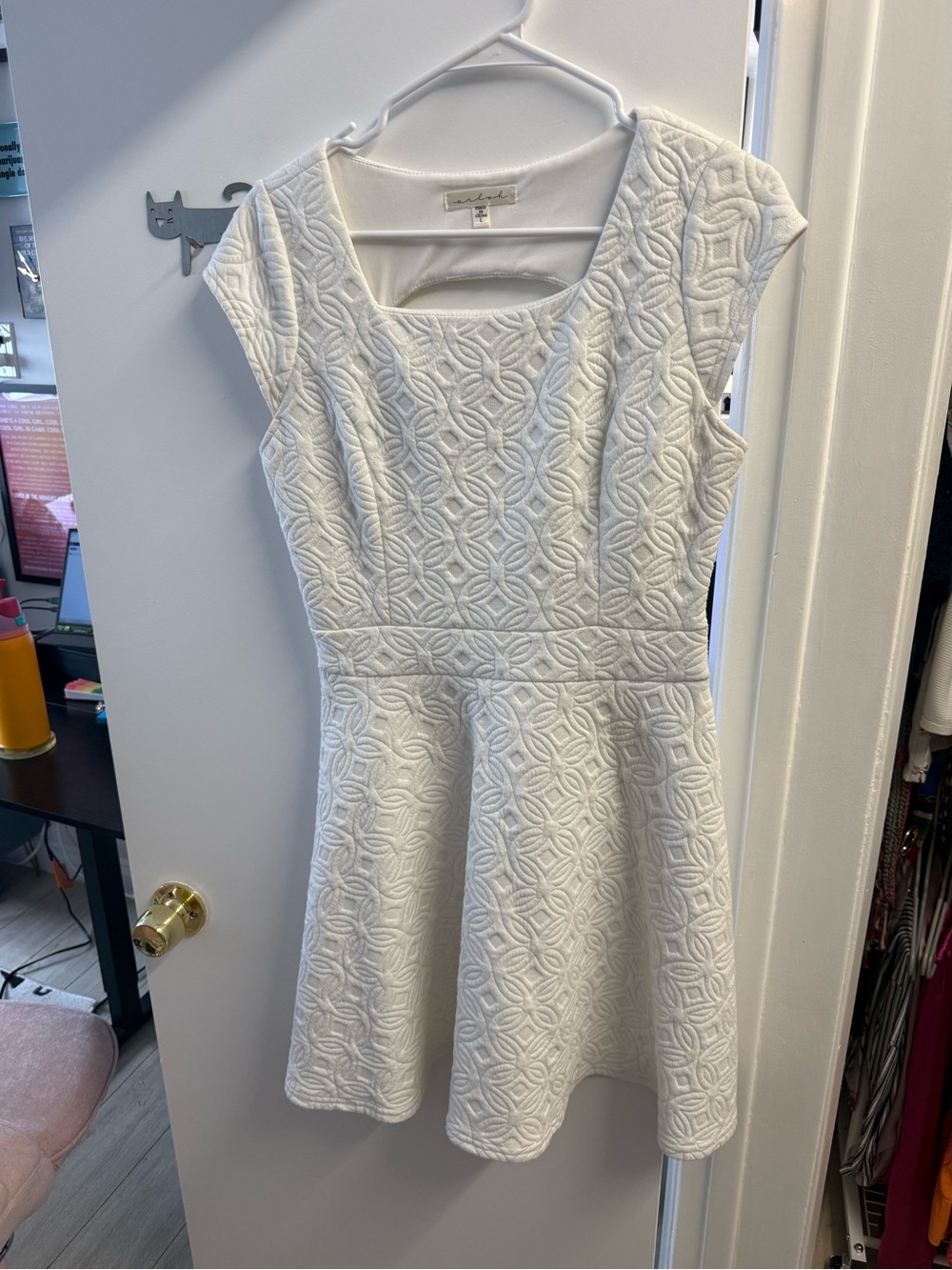 Arloh White Textured Fit-and-Flare Mini Dress